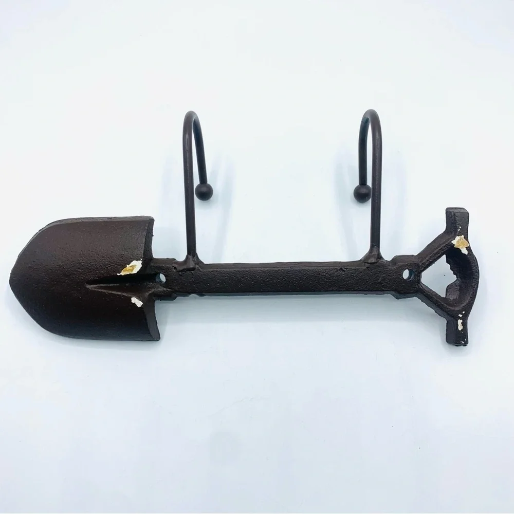 Vintage Rustic Cast Iron Shovel Wall Hook Rack Farmhouse Garden Tool Key Holder